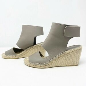 Vince Spencer Gray Leather Espadrille Wedge Sandals